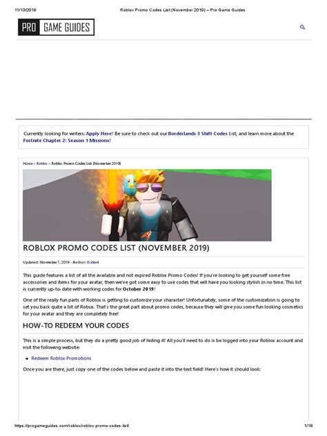 Roblox Promo Codes List (November 2019) - Pro Game Guides PDF