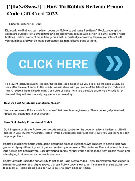 Roblox Redeem Promo Code Gift Card