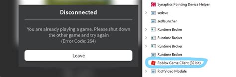 Roblox client process carries on in background when closed after 