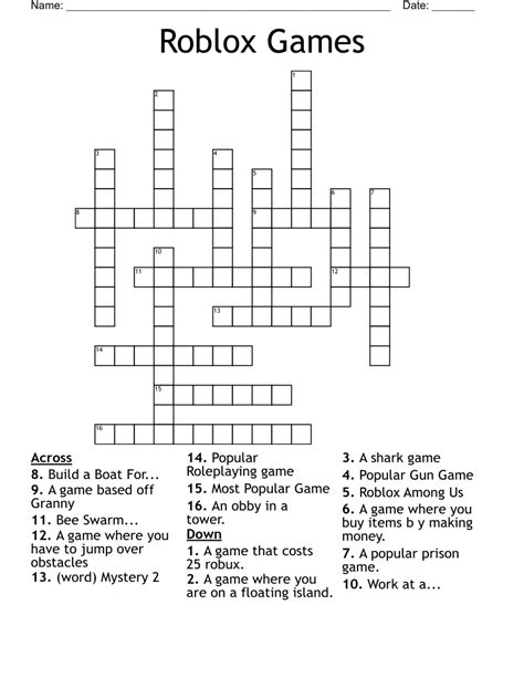 Roblox crossword - Teaching resources
