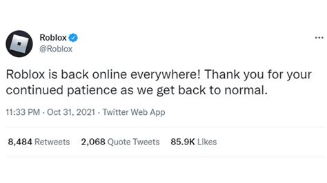 Roblox on Twitter: \"Roblox is back to normal. Thanks again for your 