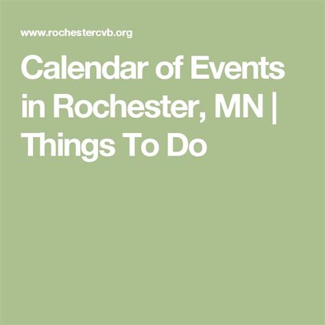 Rochester Calendar Of Events