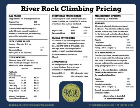 Rock Climbing Pricing