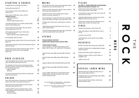 Rock Restaurant Menu