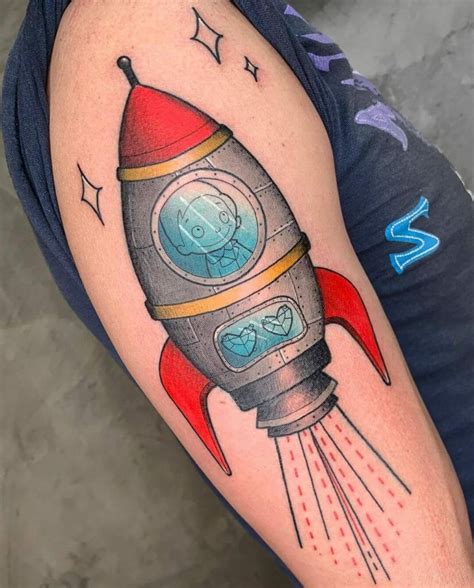 Winston the Whale retro space rocket ship tattoo