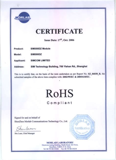 Rohs Compliance Certificate Template