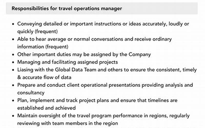 Roles And Responsibilities Of A Travel Agency Manager