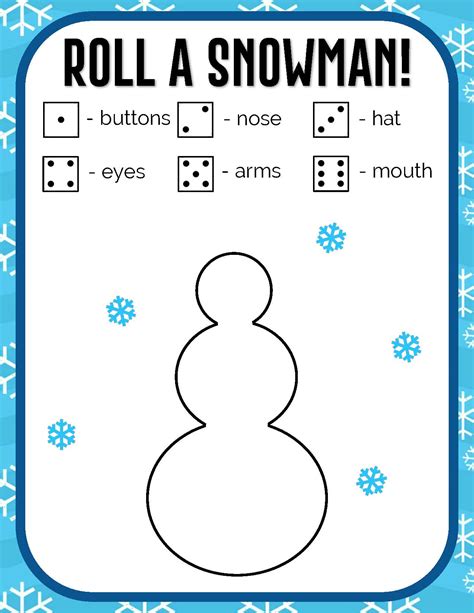 Roll A Snowman Dice Game Free Printable