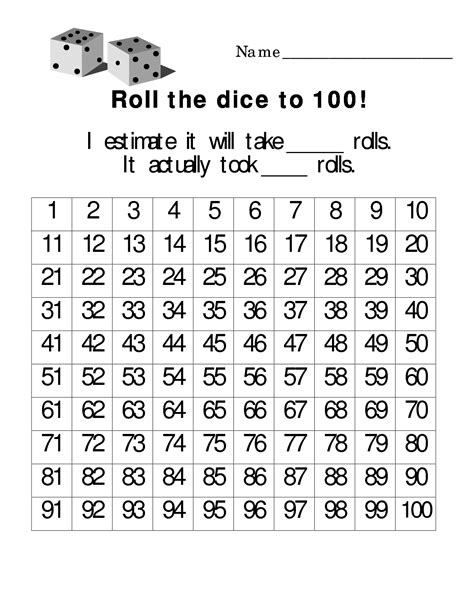 Roll To 100 Free Printable