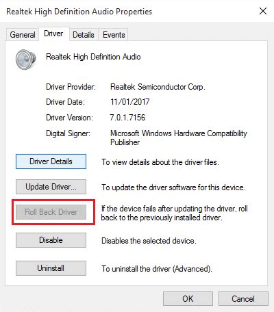 Rollback Audio Drivers