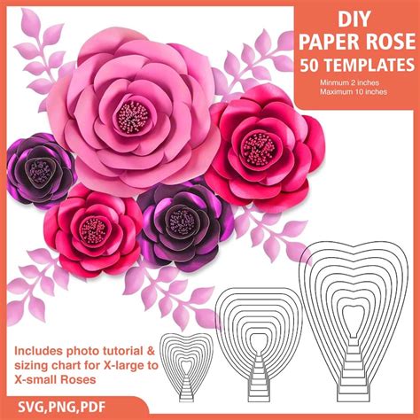 Download Rolled Paper Flower Templates, 3D Rose Printable