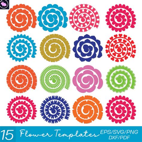 Download Rolled Paper Flower Templates SVG Cut Commercial Use DXF Files