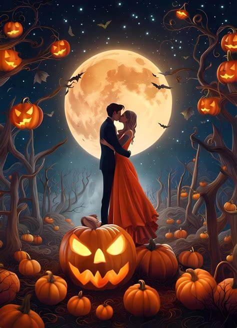 Romantic Spooky Couples Halloween Love Drawing