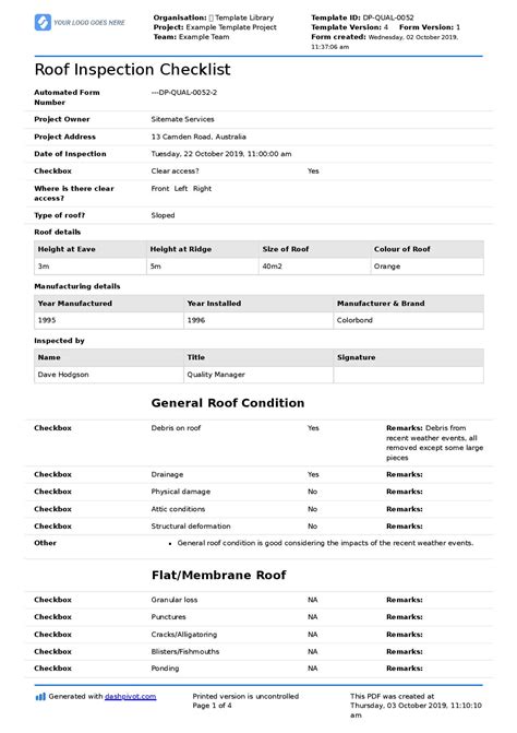 Roof Inspection Template