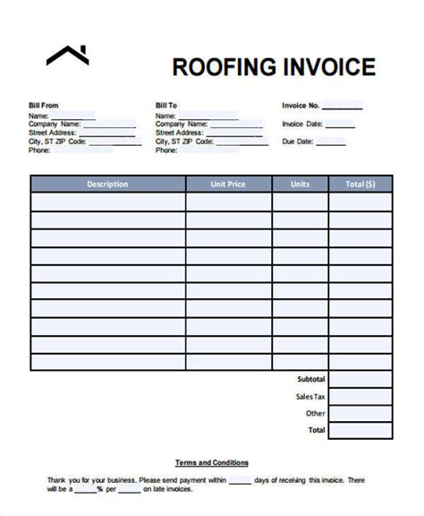 Free Printable Roofing Invoices Free Printable