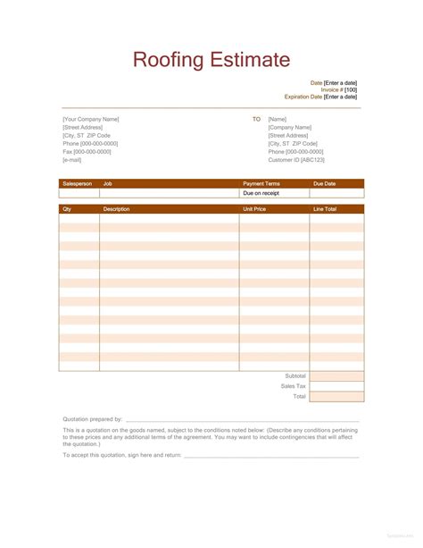 Roofing Estimate Template Word