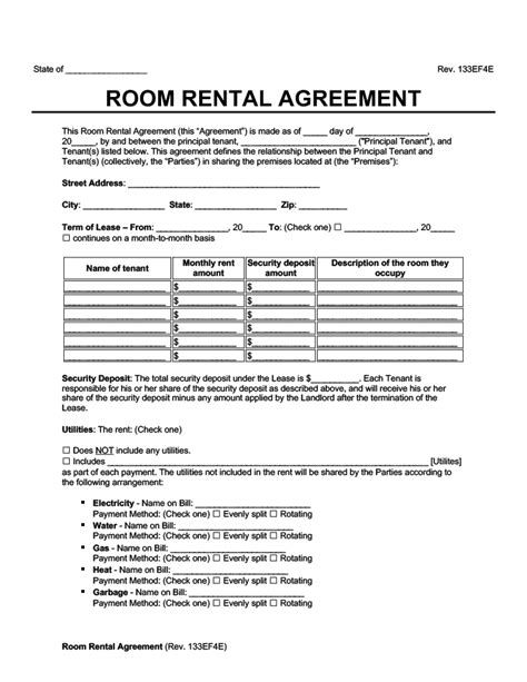 Room Rental Lease Agreement Template
