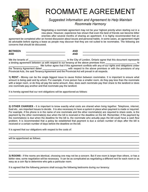 Roommate Agreement Contract Template