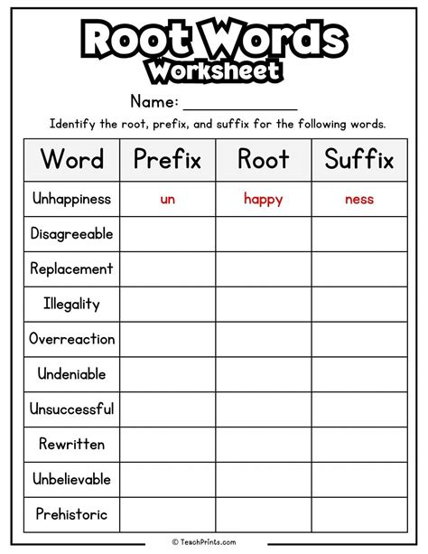 Root Word Worksheet
