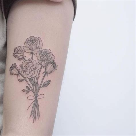 Rose bouquet tattoo, illustrated traditional style tattoo