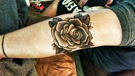 Beautiful traditional rose elbow tattoo Rose elbow
