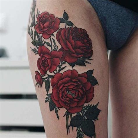 Rose On Thigh Tattoo