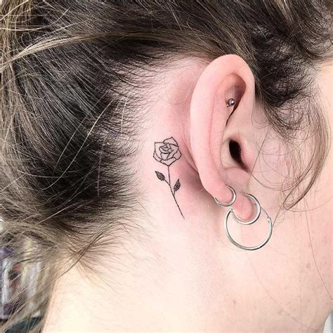 hidden rose tattoo behind ear🌹 Rose tattoo behind ear
