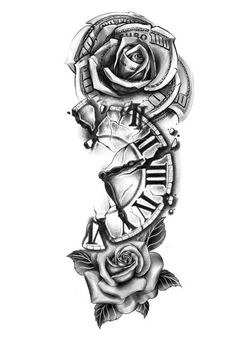 Timeless Beauty: A Stunning Combination of Rose and Clock Tattoos for Eternal Elegance