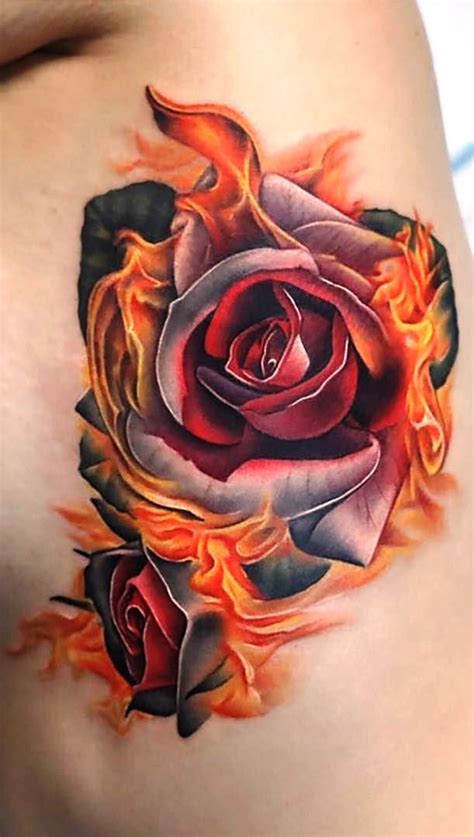 Rose And Fire Tattoo