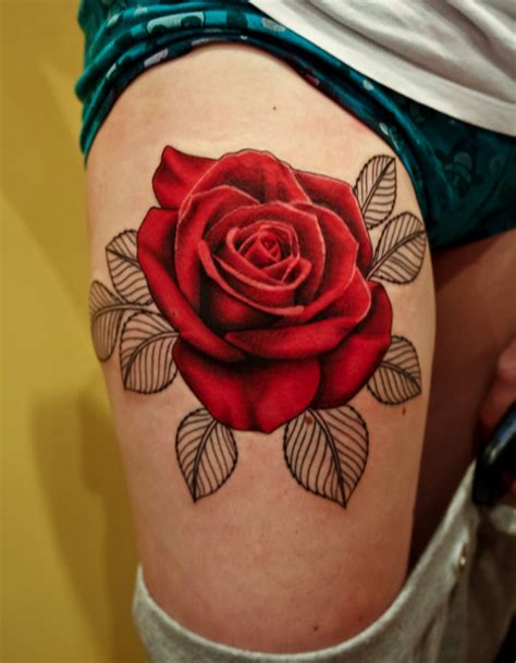 Realistic Red Rose Tattoo