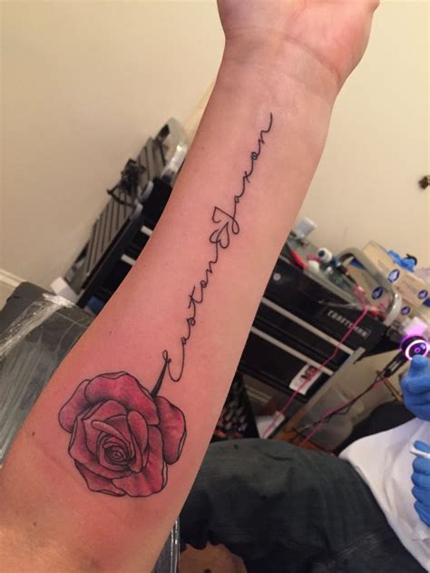 Rose Tattoo With Name Stem