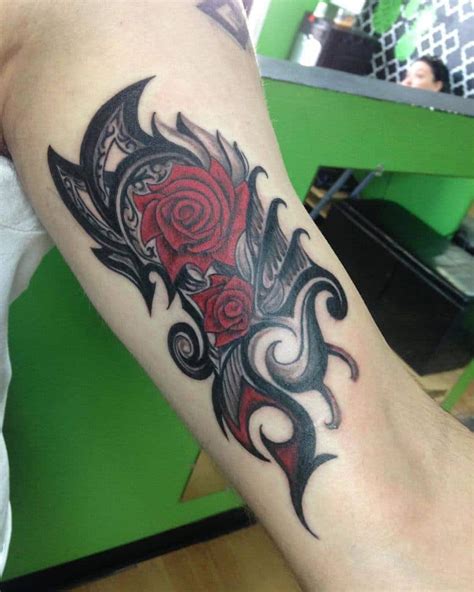 Rose Tattoo With Tribal