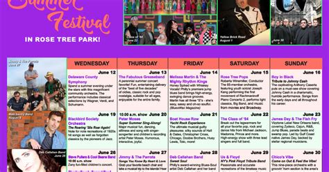 Rose Tree Park Calendar Of Events