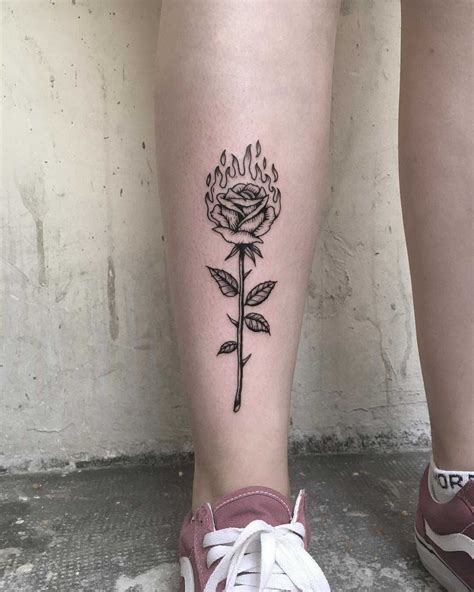 Rose With Fire Tattoo
