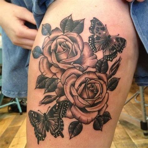 Traditional Rose thigh tattoo by Sammy