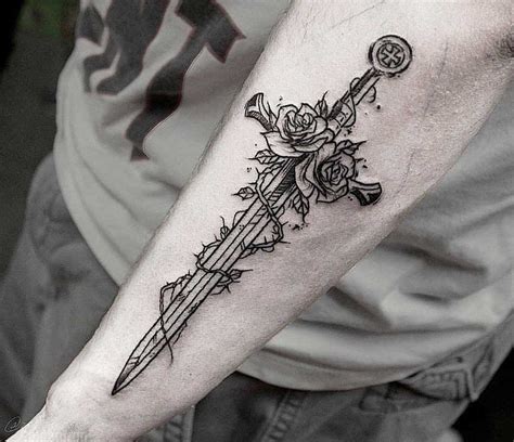 Roses And Sword Tattoo