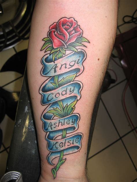 Realistic Rose Tattoo with Mom Banner tattoo by Matt