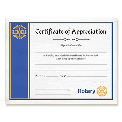 Rotary Certificate Of Appreciation Template