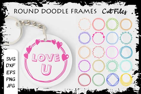 Download Round Keychain Doodle Frame Borders for Cricut
