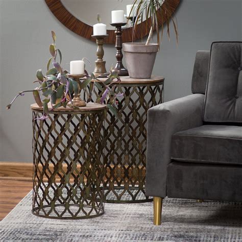 Reclaimed Wood Round Nesting Tables, Set of 2 Accent Tables Furniture By Category