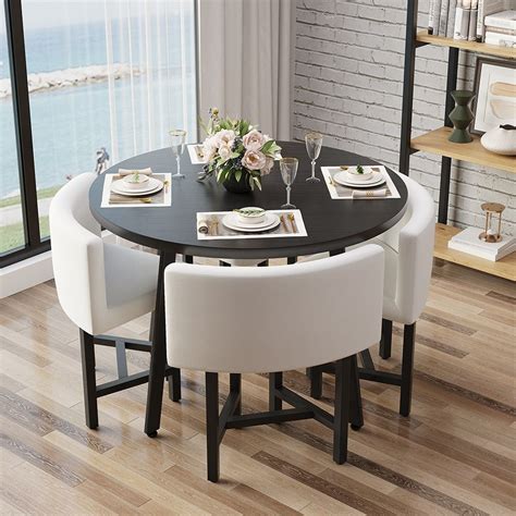 Round dining table in a small space