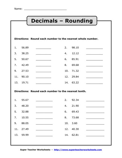 Rounding Decimals Worksheets Grade 5