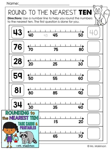 Rounding To The Nearest Ten Using A Number Line Worksheet