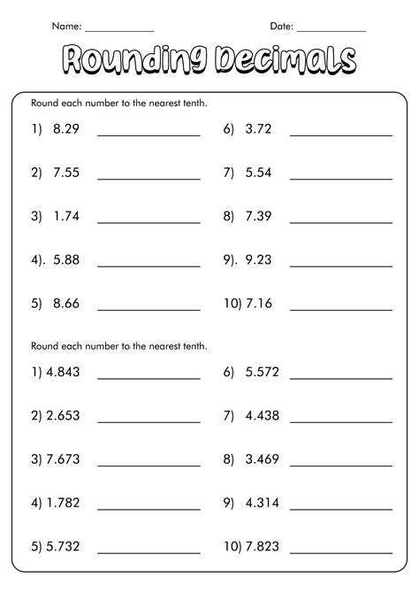 Rounding With Decimals Worksheet