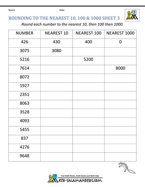 Rounding To Nearest 10 100 And 1000 Worksheet