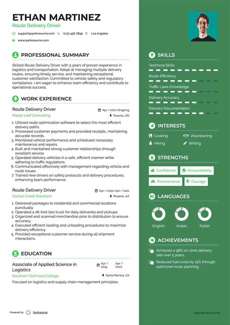 Route Delivery Driver Resume Sample