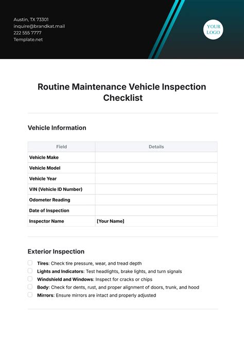 Routine Maintenance and Inspection Checklist
