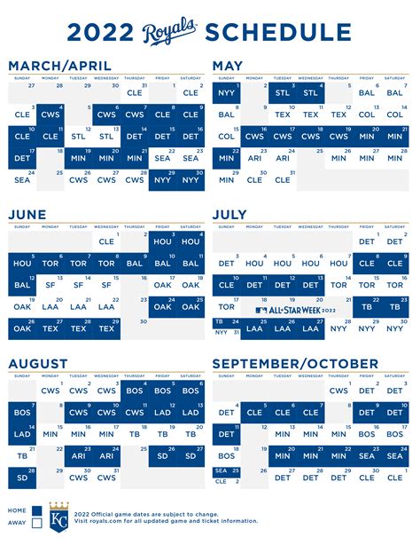 Royals Schedule 2022 Printable