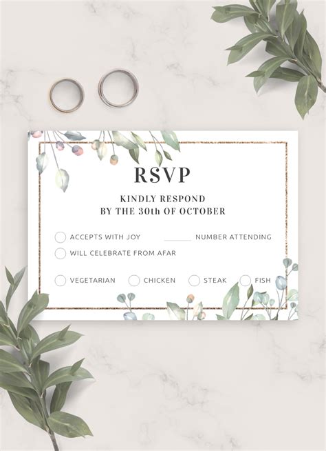Wedding rsvp card template printable rsvp card Leaves wreath, RSVP