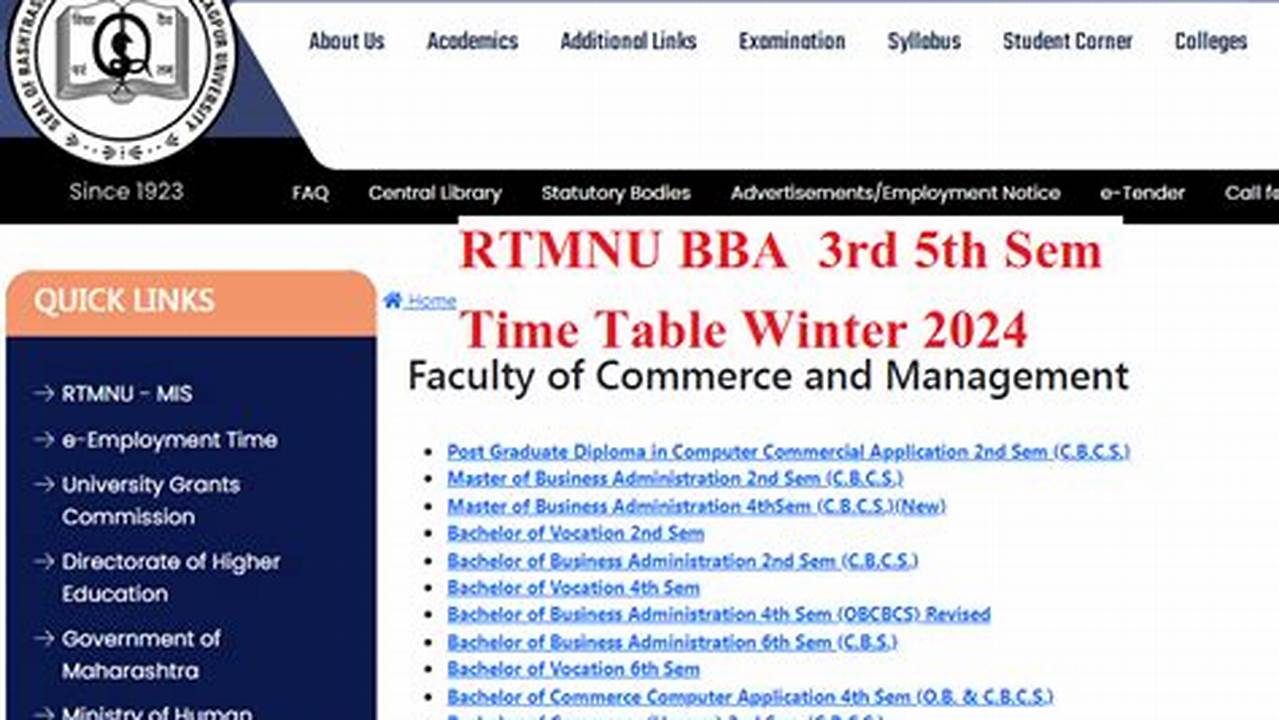 Rtmnu Exam Time Table Winter 2024 Syllabus